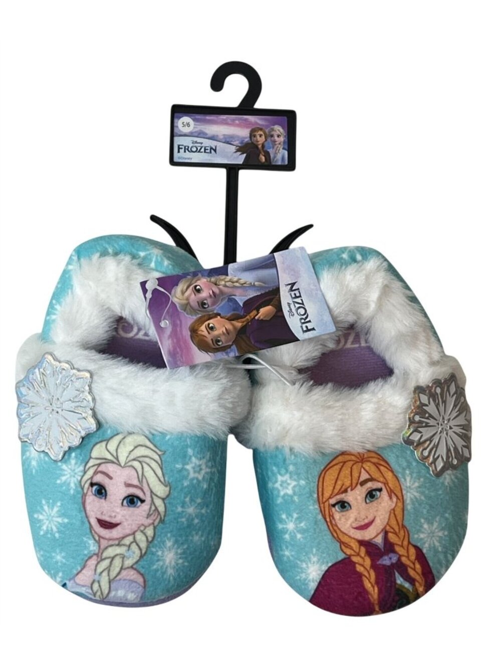 Disney Frozen Elsa Anna Slippers Girls Size 5 6 Plush Cozy